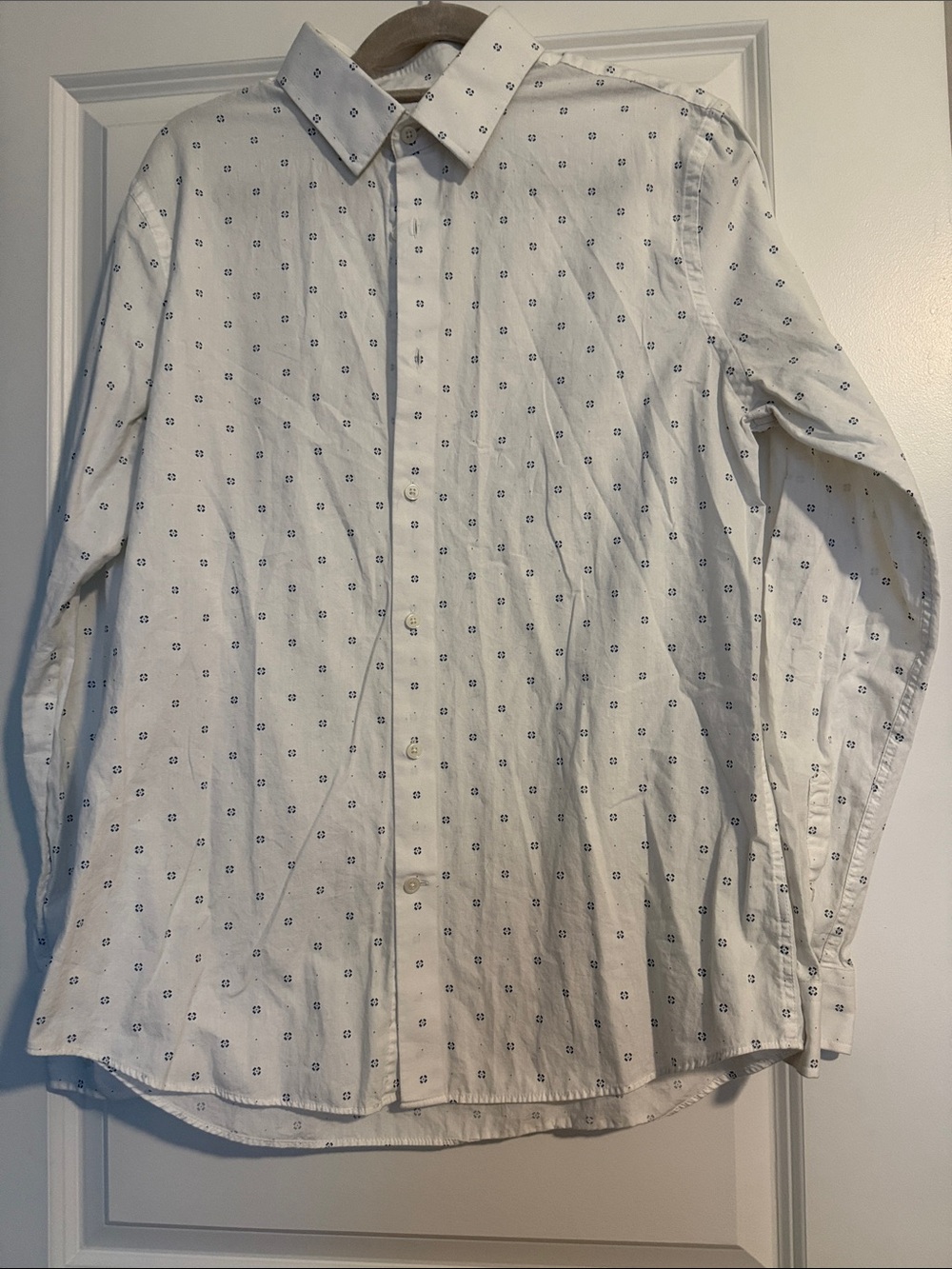 Express White Button-Up Shirt with Small Navy Motif
